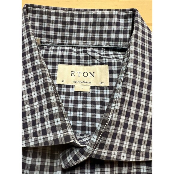 ETON Blue Dress Shirt Contemporary Fit Mens Size Large 42 16.5 Blue Checked - Picture 1 of 7